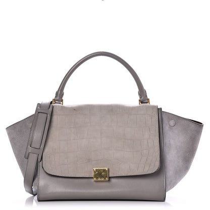 Celine Crocodile Embossed Nubuck Medium Trapeze Grey 1 of 14