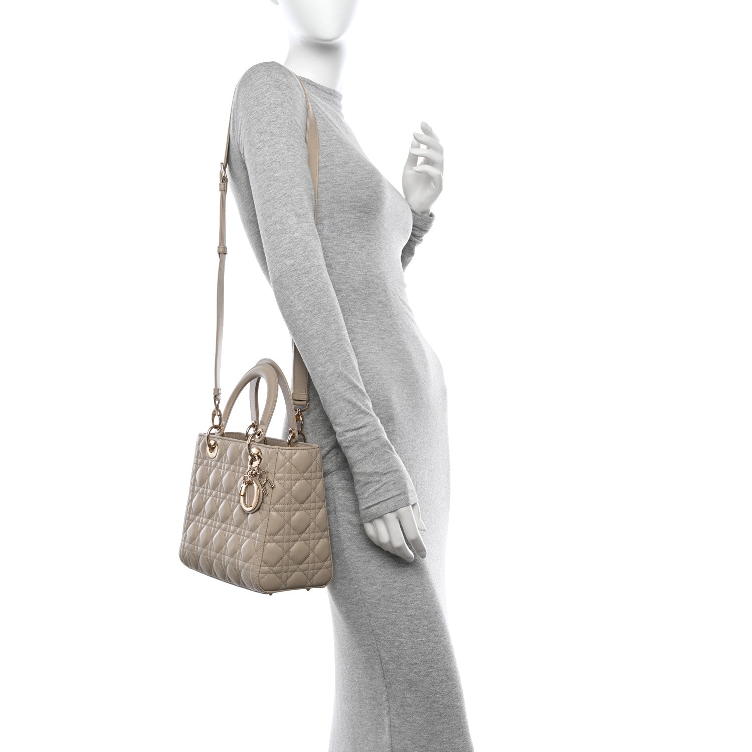 Christian Dior Lambskin Cannage Medium Lady Dior Beige 2 of 12