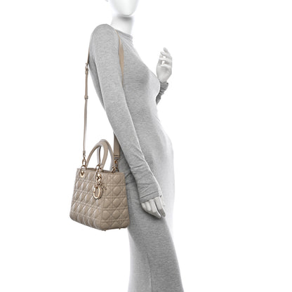Christian Dior Lambskin Cannage Medium Lady Dior Beige 2 of 12