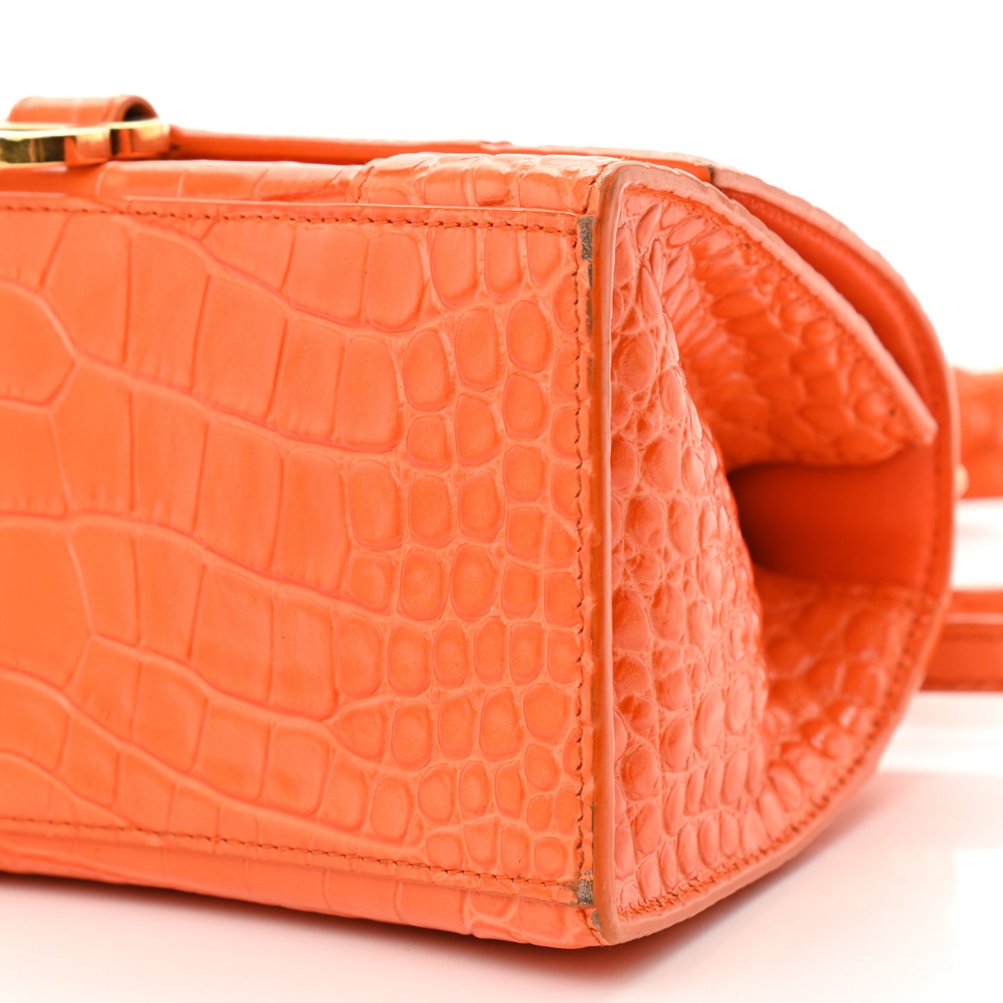 Shiny Calfskin Crocodile Embossed Small Hourglass Top Handle Bag Orange