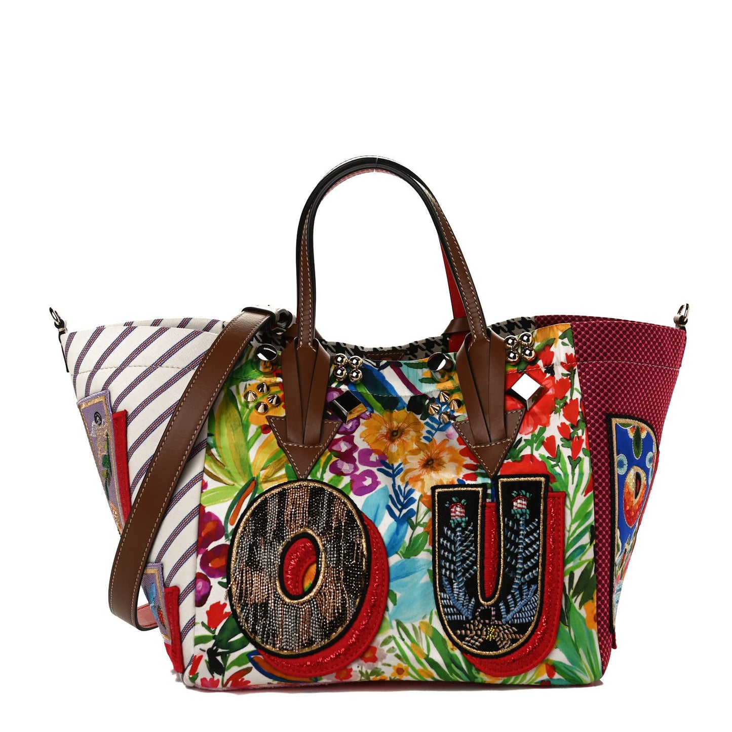 Canvas Embroidered Calfskin Caracaba Tote Multicolor