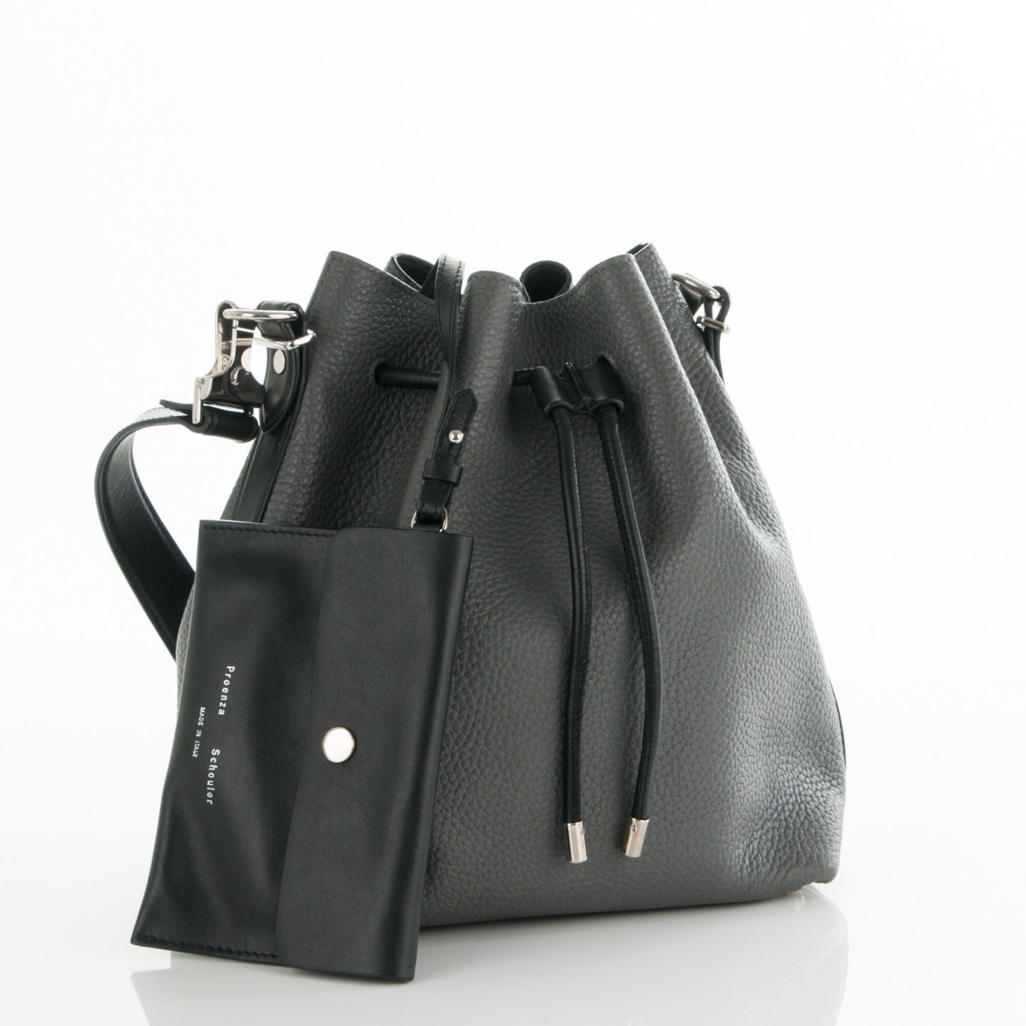 Calfskin Buffalo Medium Bucket Bag Grey