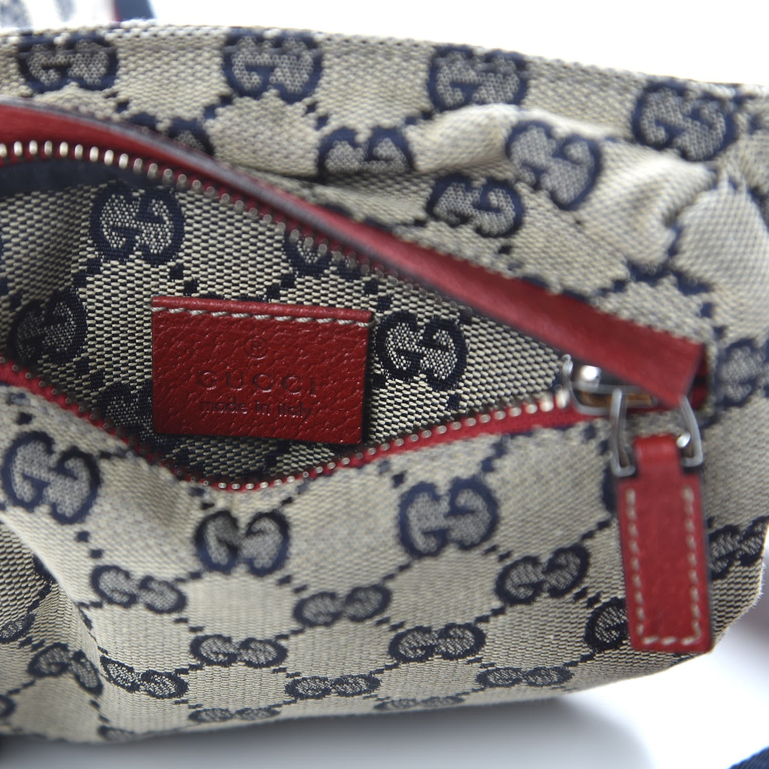 Gucci GG Monogram Web Double Pocket Belt Bag Navy Red 9 of 10