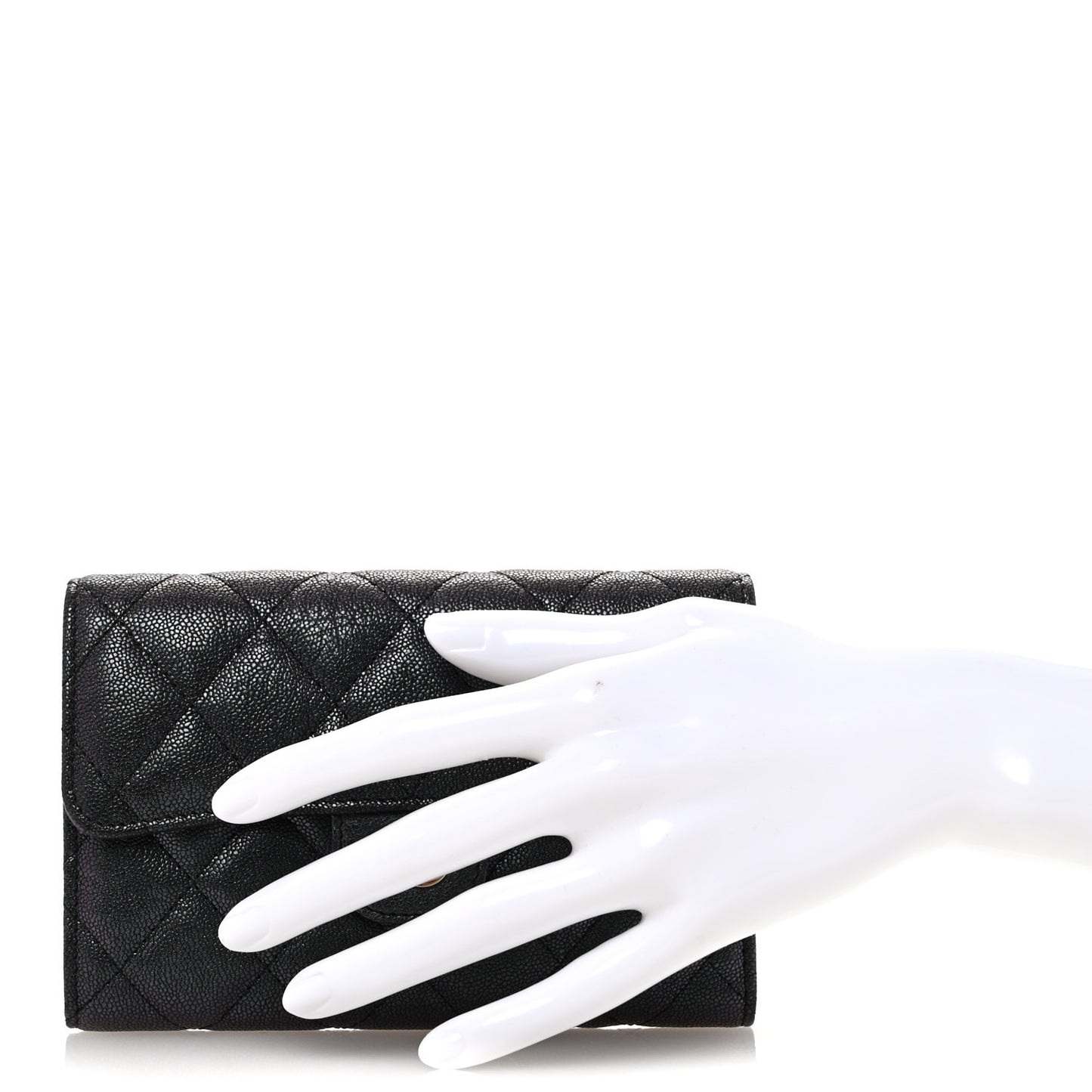 Iridescent Caviar Quilted Medium Flap Wallet Black