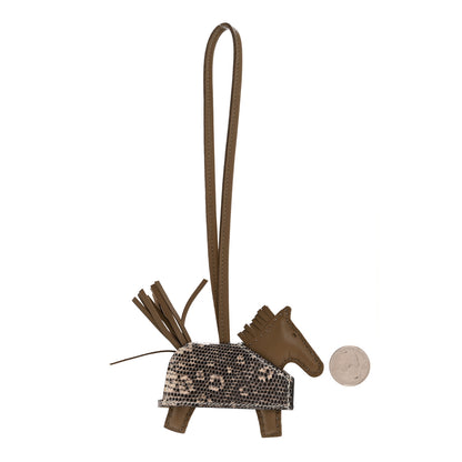 Hermes Milo Lambskin Lizard Touch Studded Grigri Rodeo Robeo Rock Horse Bag Charm PM Etoupe Ombre 2 of 5