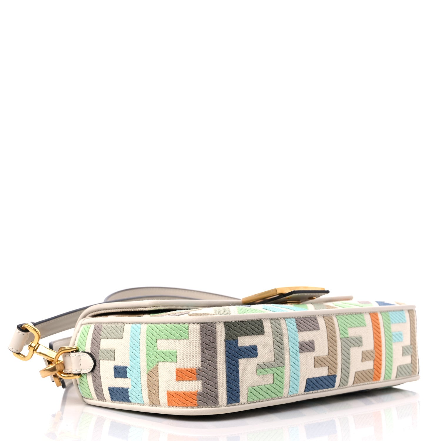 Fendi Canvas Vitello Seta FF Multicolor Embroidered Baguette Grezzo Multicolor Latte 4 of 9