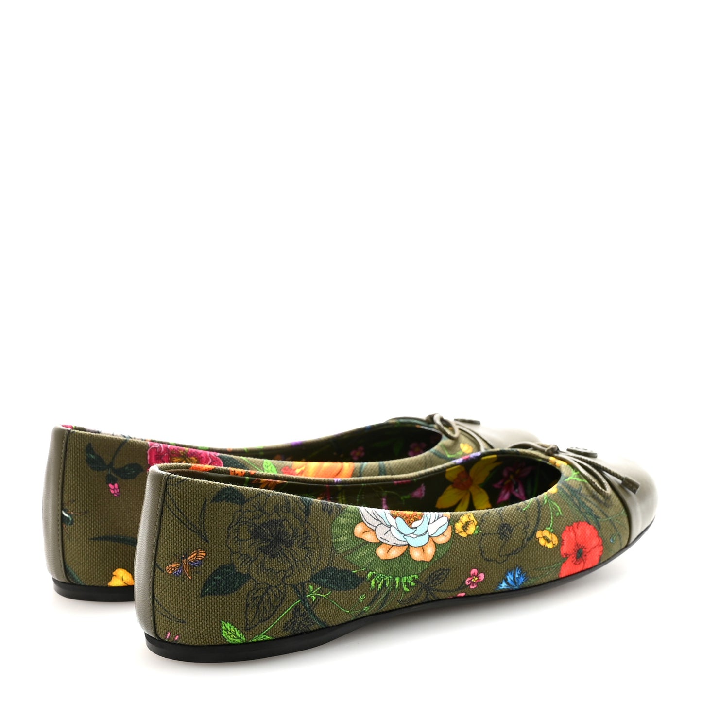 Sepang Flora Faded Canvas GG Marmont Ballerina Flats 39 Dark Green