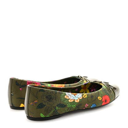 Gucci Sepang Flora Faded Canvas GG Marmont Ballerina Flats 39 Dark Green 5 of 10