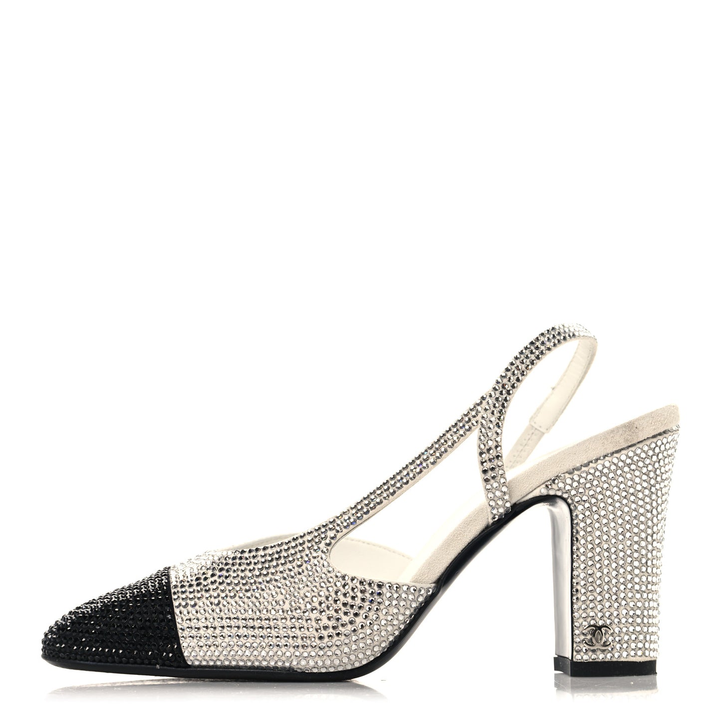 Strass Grosgrain Cap Toe CC Slingback Pumps 36.5 Silver Black