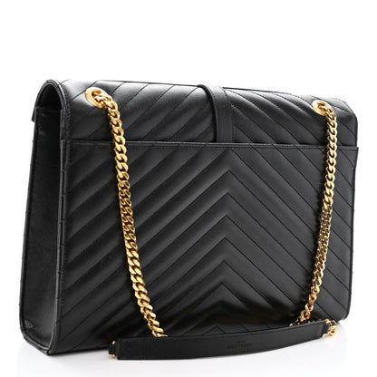 Saint Laurent Grain De Poudre Matelasse Chevron Large Monogram Satchel Black 3 of 12