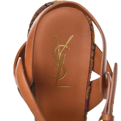 Saint Laurent Calfskin Tapestry Marrakech Tribute 105 Platform Sandals 40.5 Ambra Sapphire 6 of 13