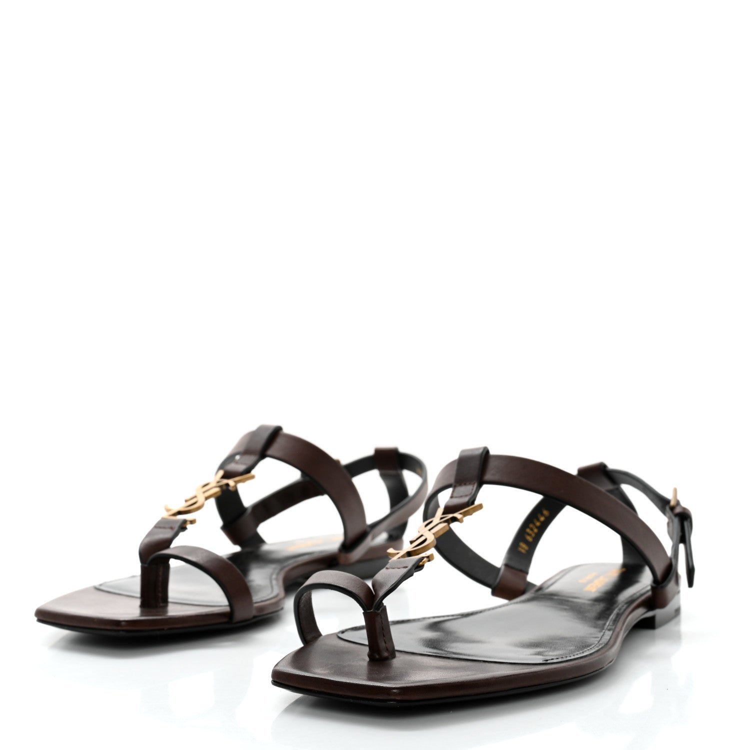 Saint Laurent Calfskin Cassandra Monogram Sandals 38 Brown 3 of 8