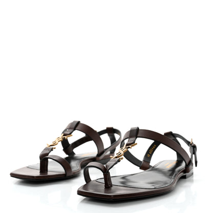 Saint Laurent Calfskin Cassandra Monogram Sandals 38 Brown 3 of 8