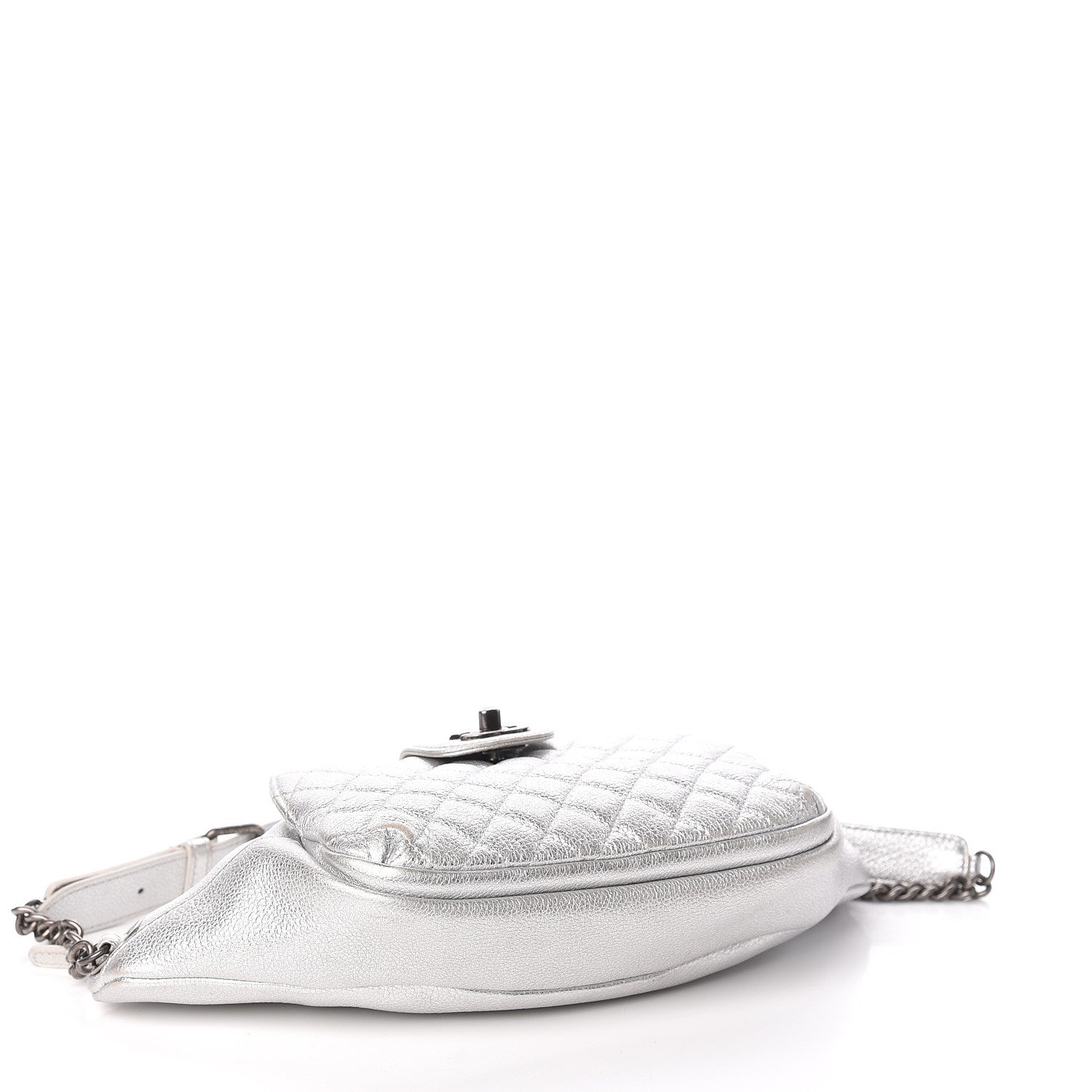 Chanel Metallic Grained Calfskin Quilted Casual Rock Waist Bag Fanny Pack Silver 4 of 10