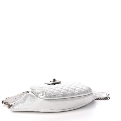 Chanel Metallic Grained Calfskin Quilted Casual Rock Waist Bag Fanny Pack Silver 4 of 10