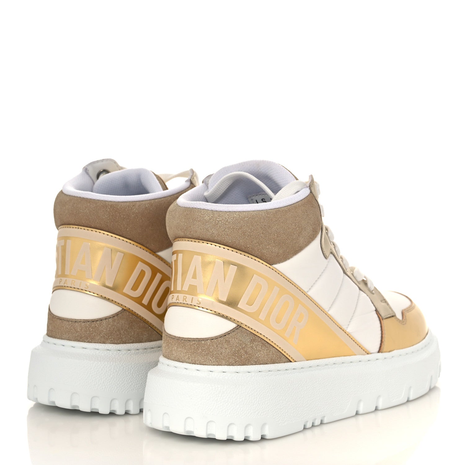 Christian Dior Nylon Laminated Calfskin Womens D-Player High Top Sneakers 37.5 White Gold 4 of 8
