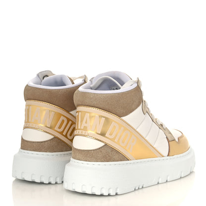 Christian Dior Nylon Laminated Calfskin Womens D-Player High Top Sneakers 37.5 White Gold 4 of 8