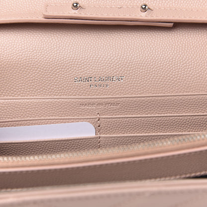 Saint Laurent Grain De Poudre Matelasse Chevron Monogram Chain Wallet Pale Pink 6 of 9
