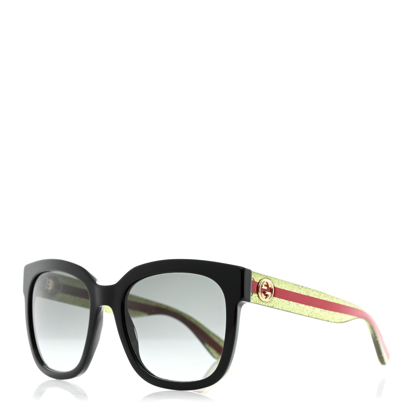 Acetate Square Frame Web Glitter Sunglasses GG0034S Black Green