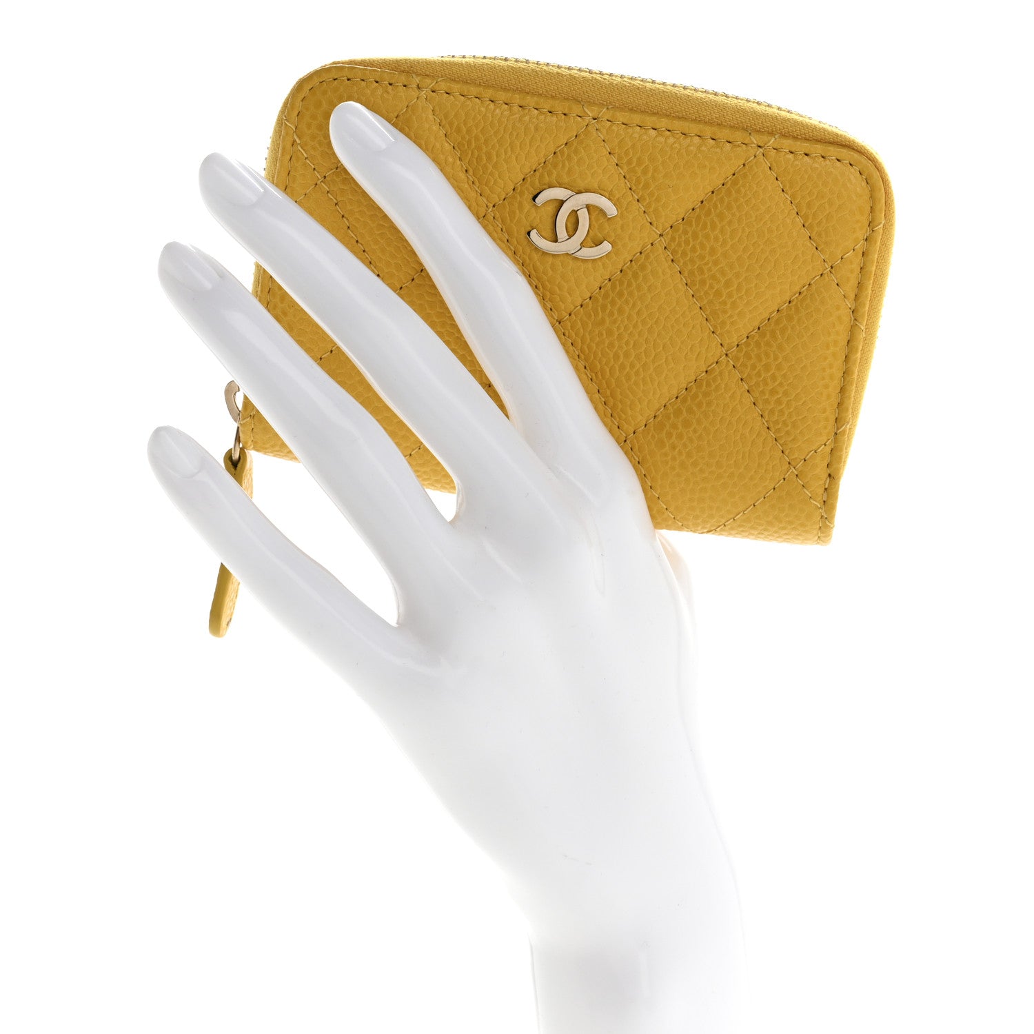 Chanel Caviar Quilted Zip Coin Purse Yellow 2 of 9