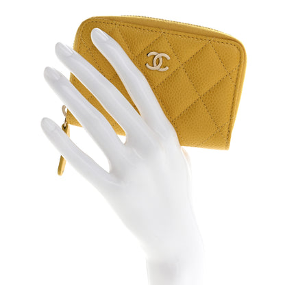 Chanel Caviar Quilted Zip Coin Purse Yellow 2 of 9