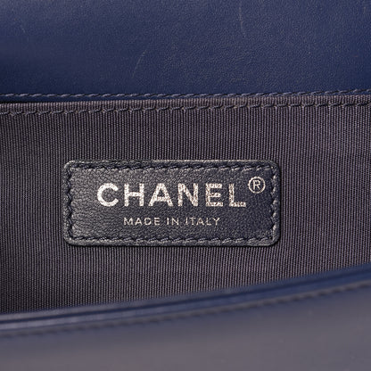 Chanel Calfskin Painted Chevron Embossed Small Boy Flap Dark Blue 6 of 18