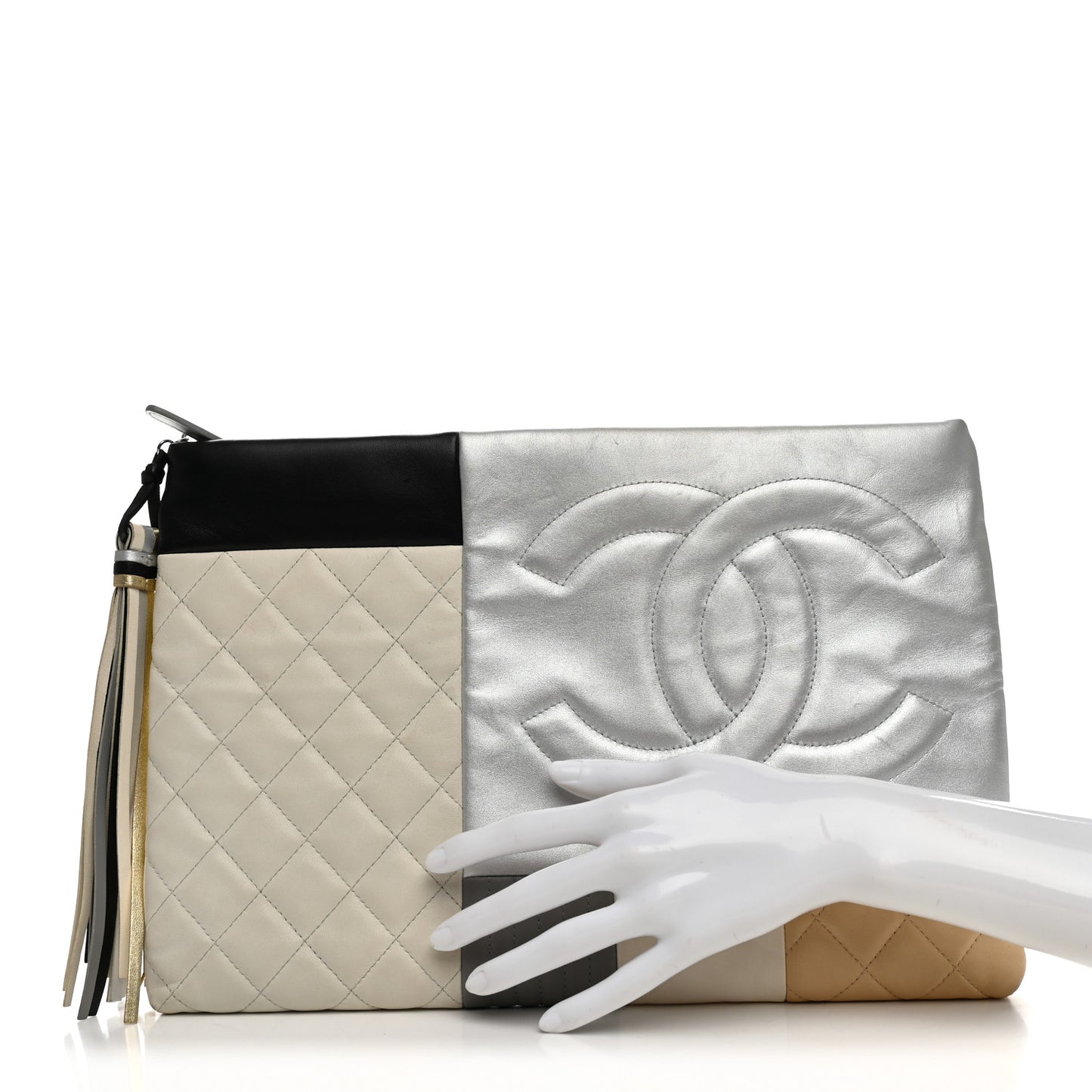 Lambskin Patchwork Medium Cosmetic Case Multicolor Silver