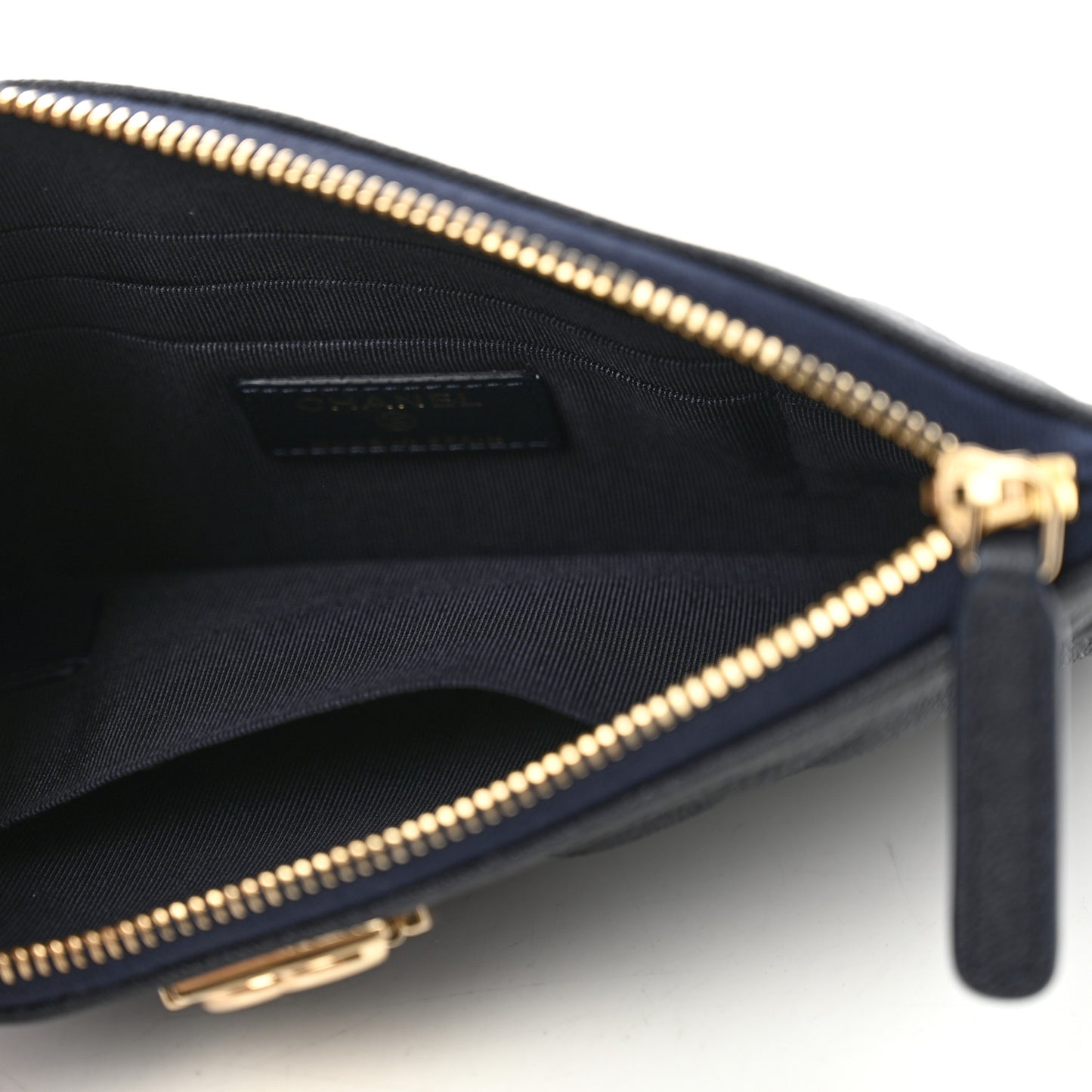 Caviar Quilted Small Zipped Boy Pouch Navy Blue