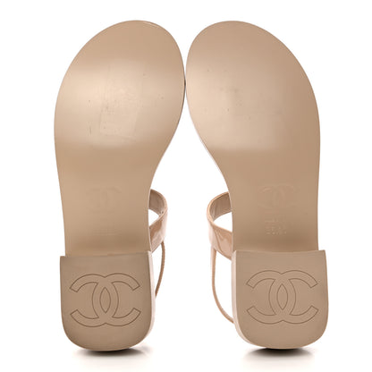 Chanel Lambskin Patent Chain CC Logo Thong Sandals 36.5 Beige 5 of 14