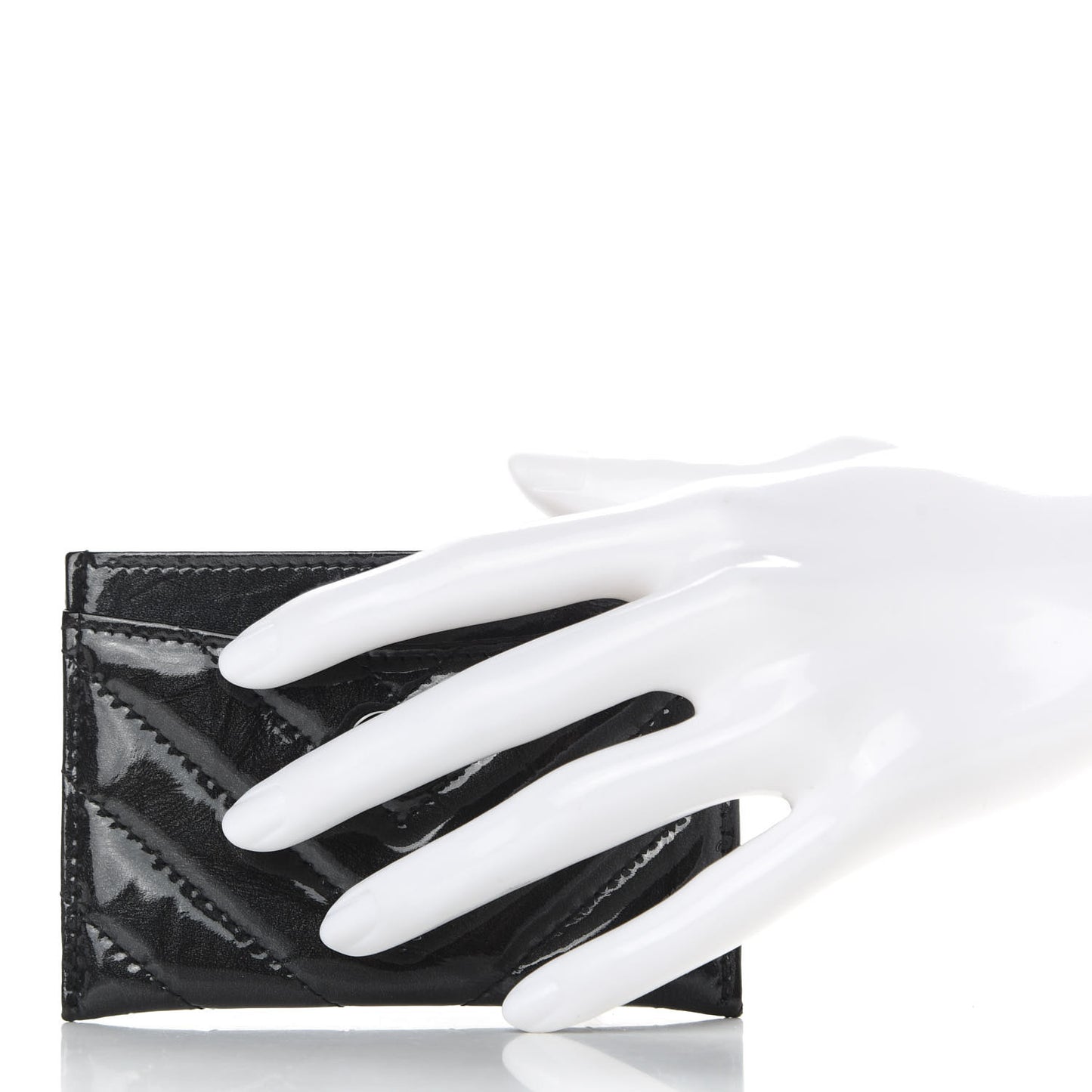 Patent Chevron Quilted Card Holder Black
