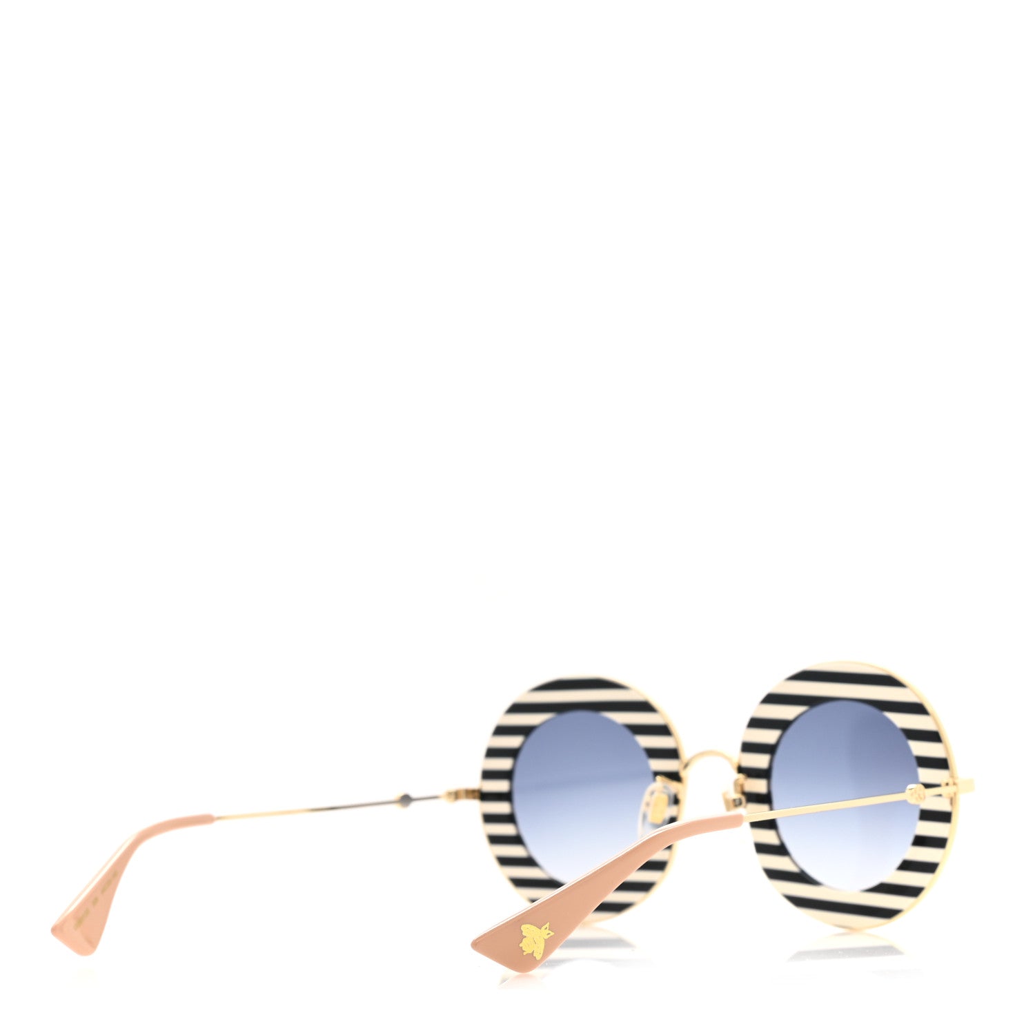 Gucci Metal Acetate Striped Gucci Band Round Frame Sunglasses GG0113S Black White 4 of 7