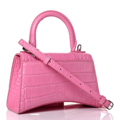 Balenciaga Shiny Calfskin Crocodile Embossed Hourglass Top Handle Bag XS Baby Pink 2 of 8