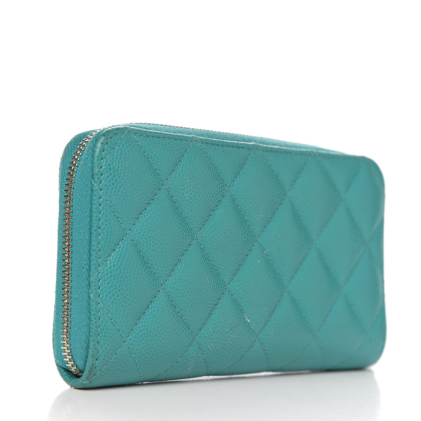 Caviar Quilted Small Zip Around Wallet Turquoise