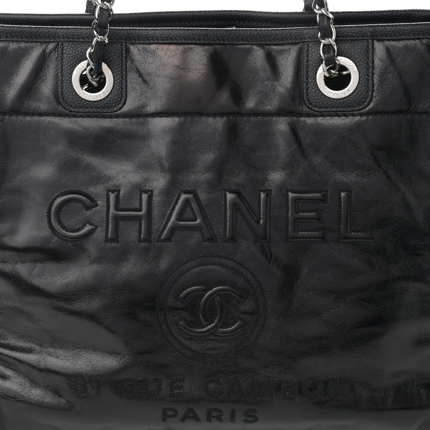 Glazed Calfskin Small Deauville Tote Black