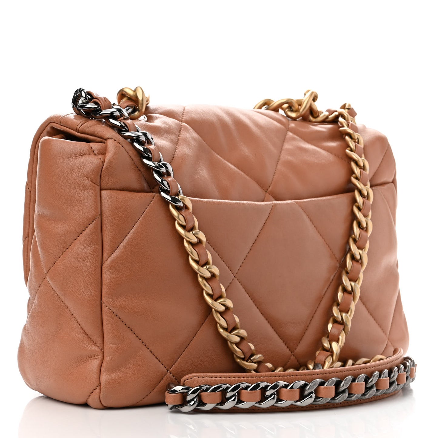 Lambskin Quilted Large Chanel 19 Flap Brown
