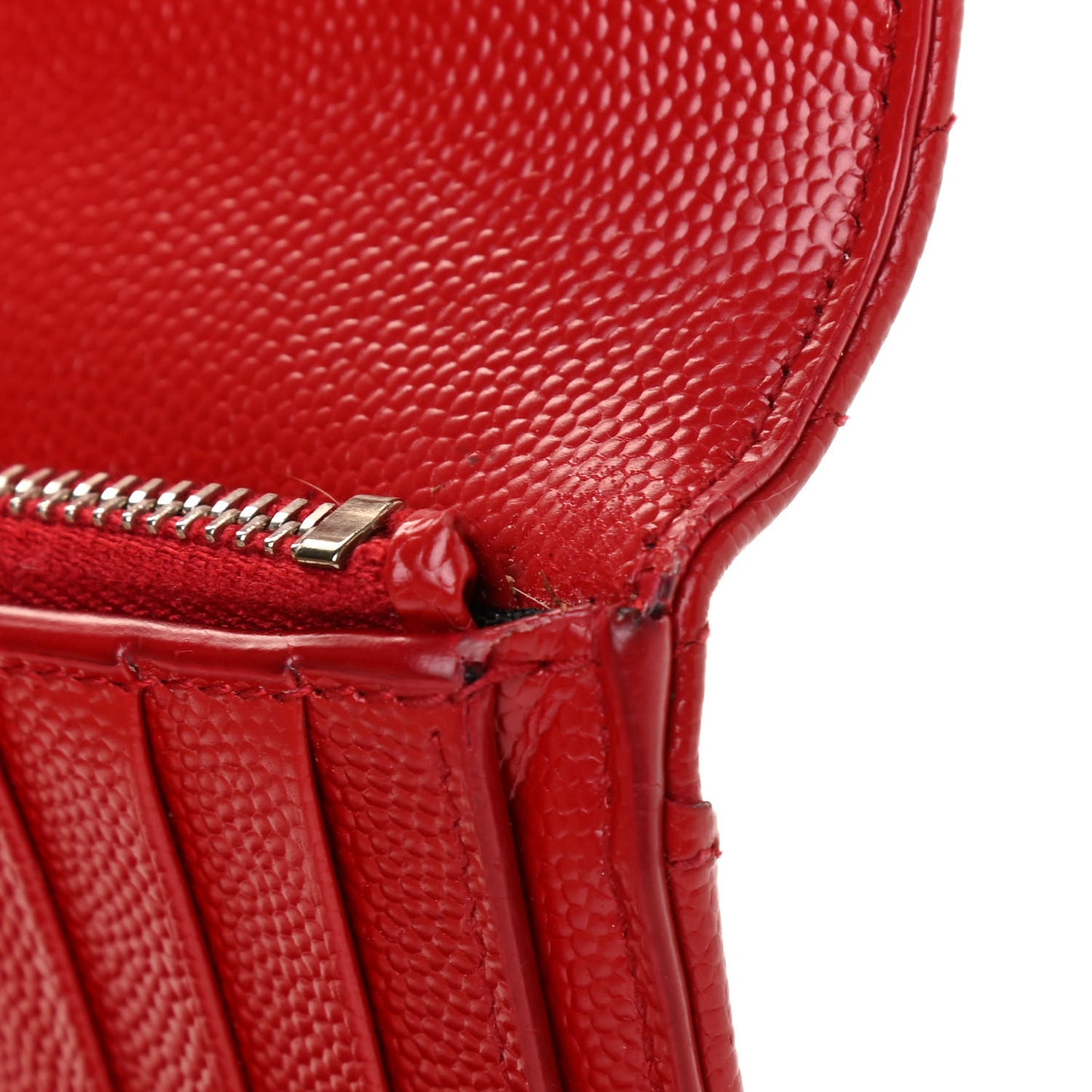 Grain De Poudre Matelasse Chevron Monogram Compact Tri Fold Wallet Red