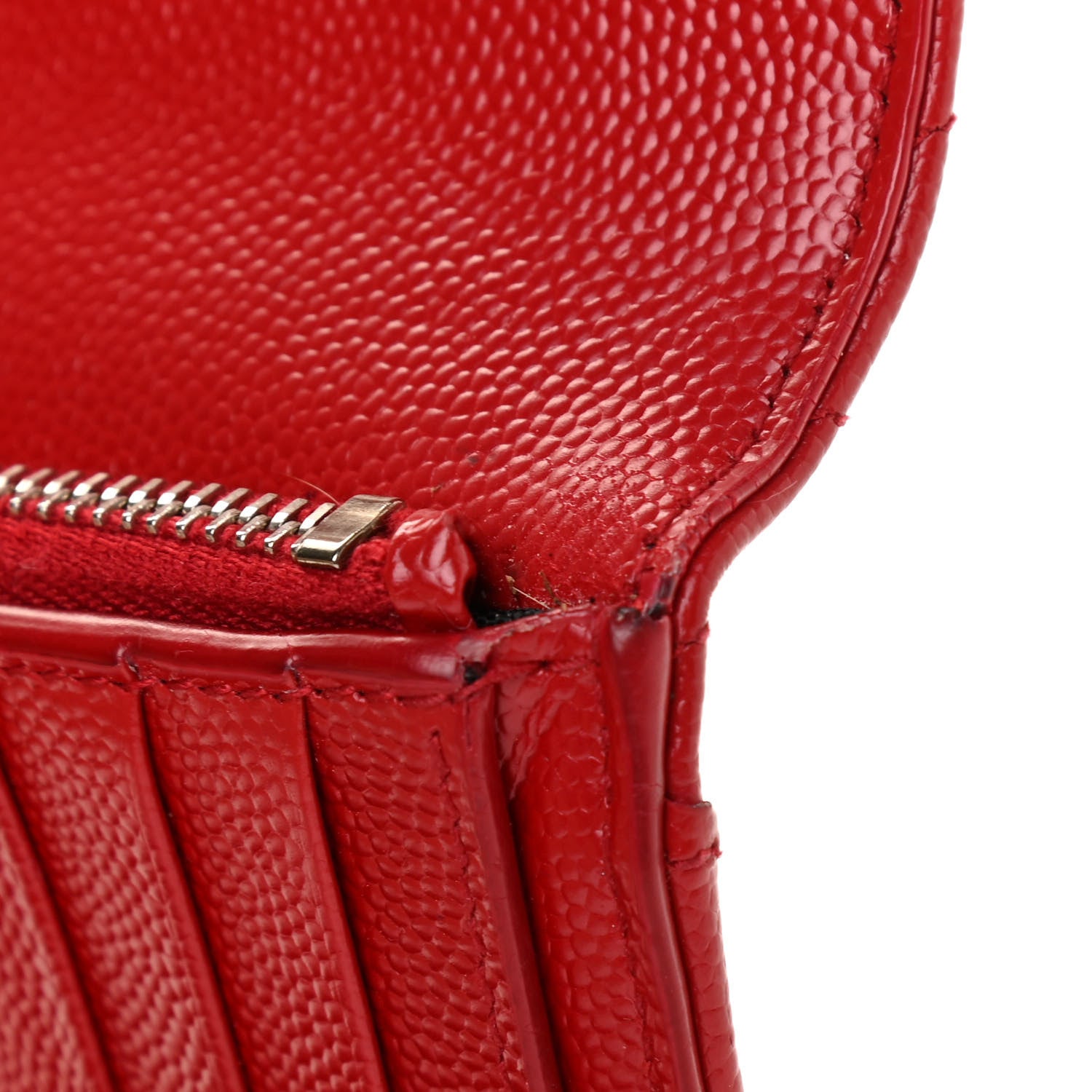 Saint Laurent Grain De Poudre Matelasse Chevron Monogram Compact Tri Fold Wallet Red 12 of 14