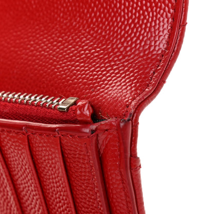 Saint Laurent Grain De Poudre Matelasse Chevron Monogram Compact Tri Fold Wallet Red 12 of 14