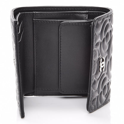 Chanel Lambskin Camellia Embossed Small Double Wallet Black 5 of 8