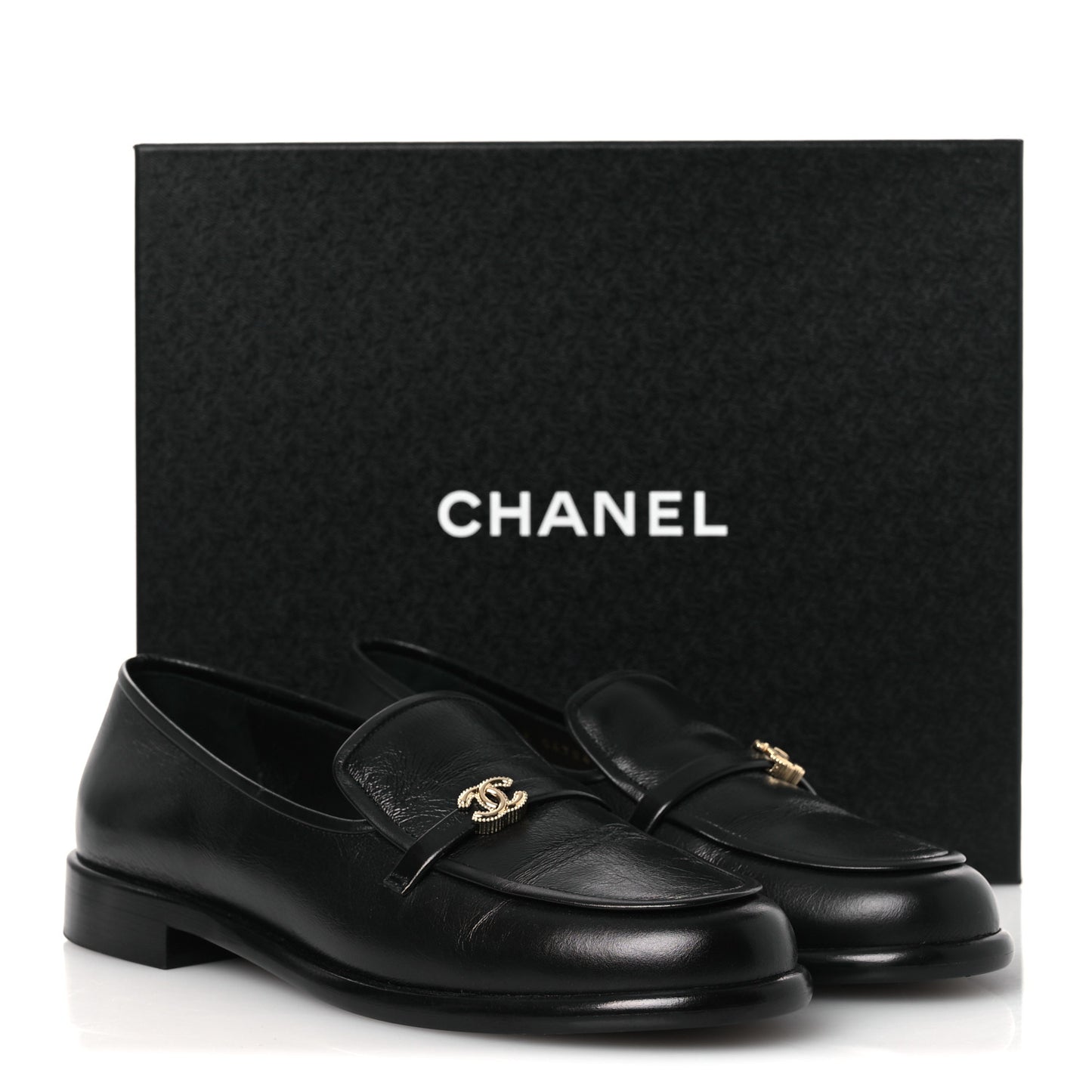 Shiny Calfskin CC Moccasins 41 Black