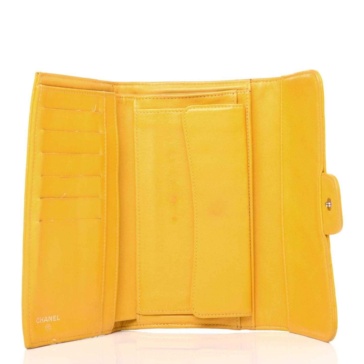 Lambskin Quilted Large Flap Wallet Yellow