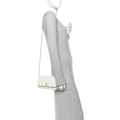 Chanel Lambskin Enamel Quilted CC Slide Wallet On Chain WOC White 2 of 11