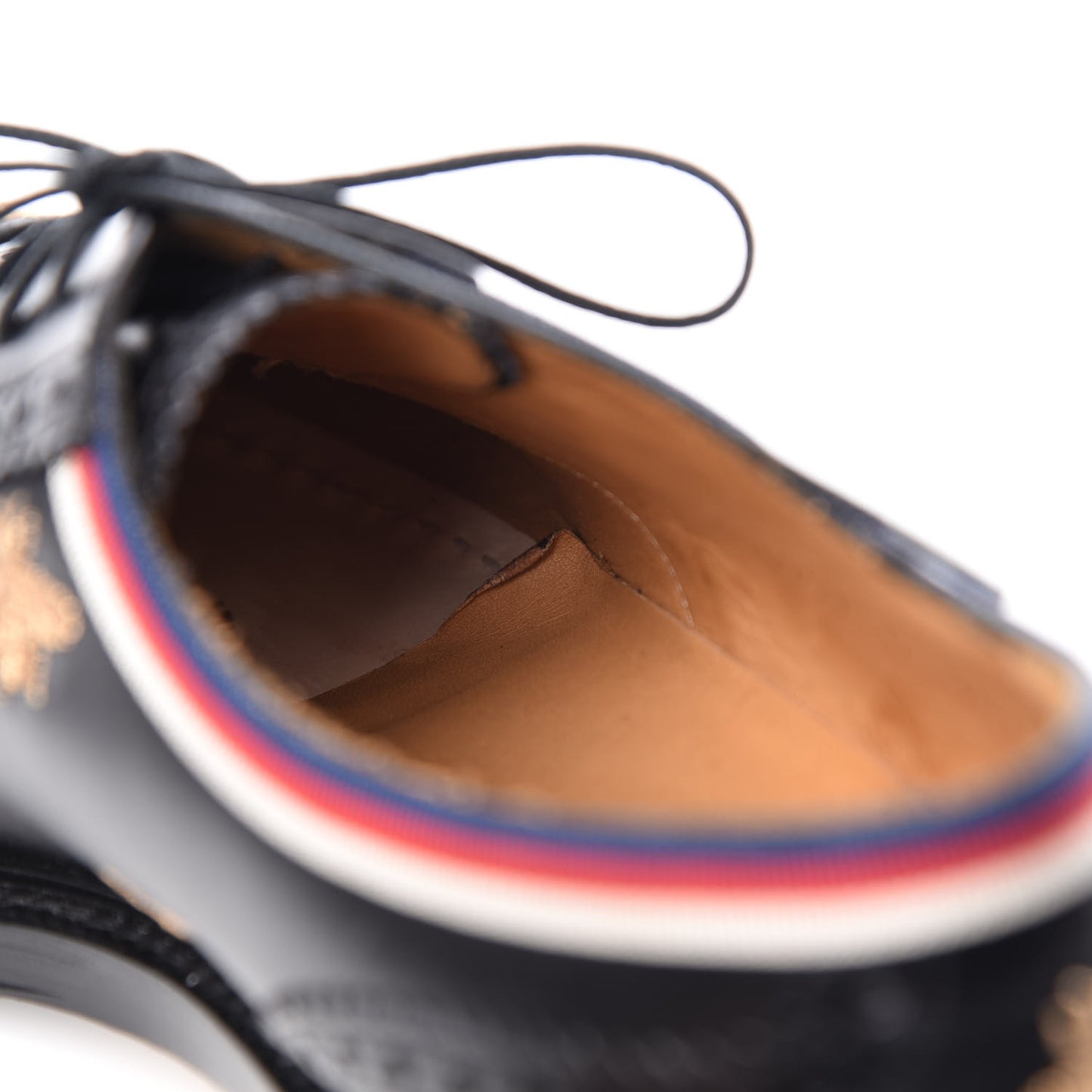 Calfskin Bee Star Embroidered Mens Captoe Derby Loafers 6 Black