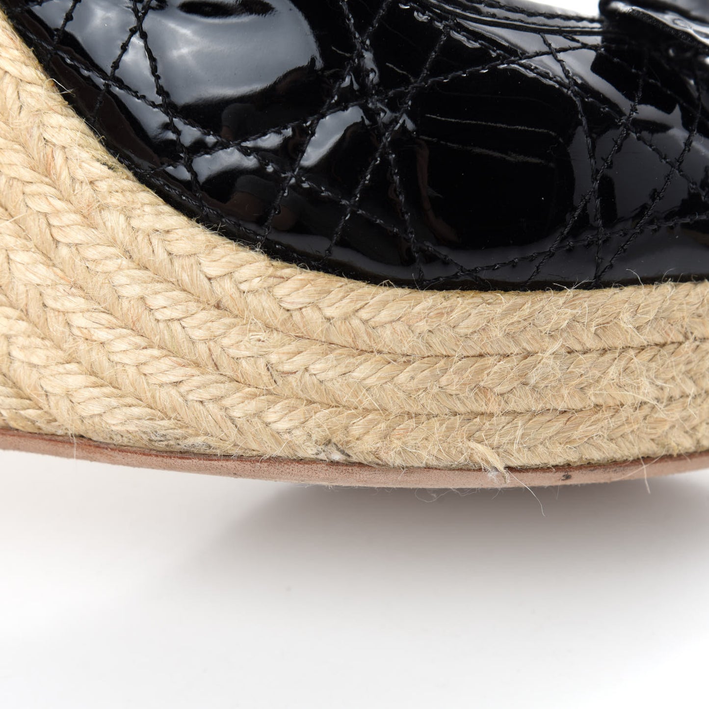 Patent Cannage Ribbon Wedge Sandals 38.5 Black