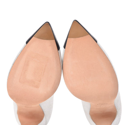 Chanel Metallic Lambskin Cap Toe CC Pumps 37.5 Silver Black 9 of 17