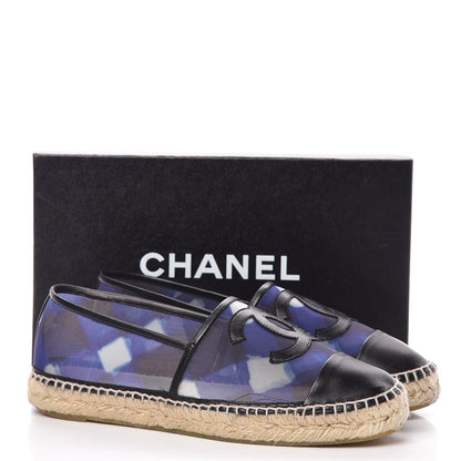 Chanel Mesh Lambskin Check Print CC Espadrilles 39 Blue Black White 10 of 10