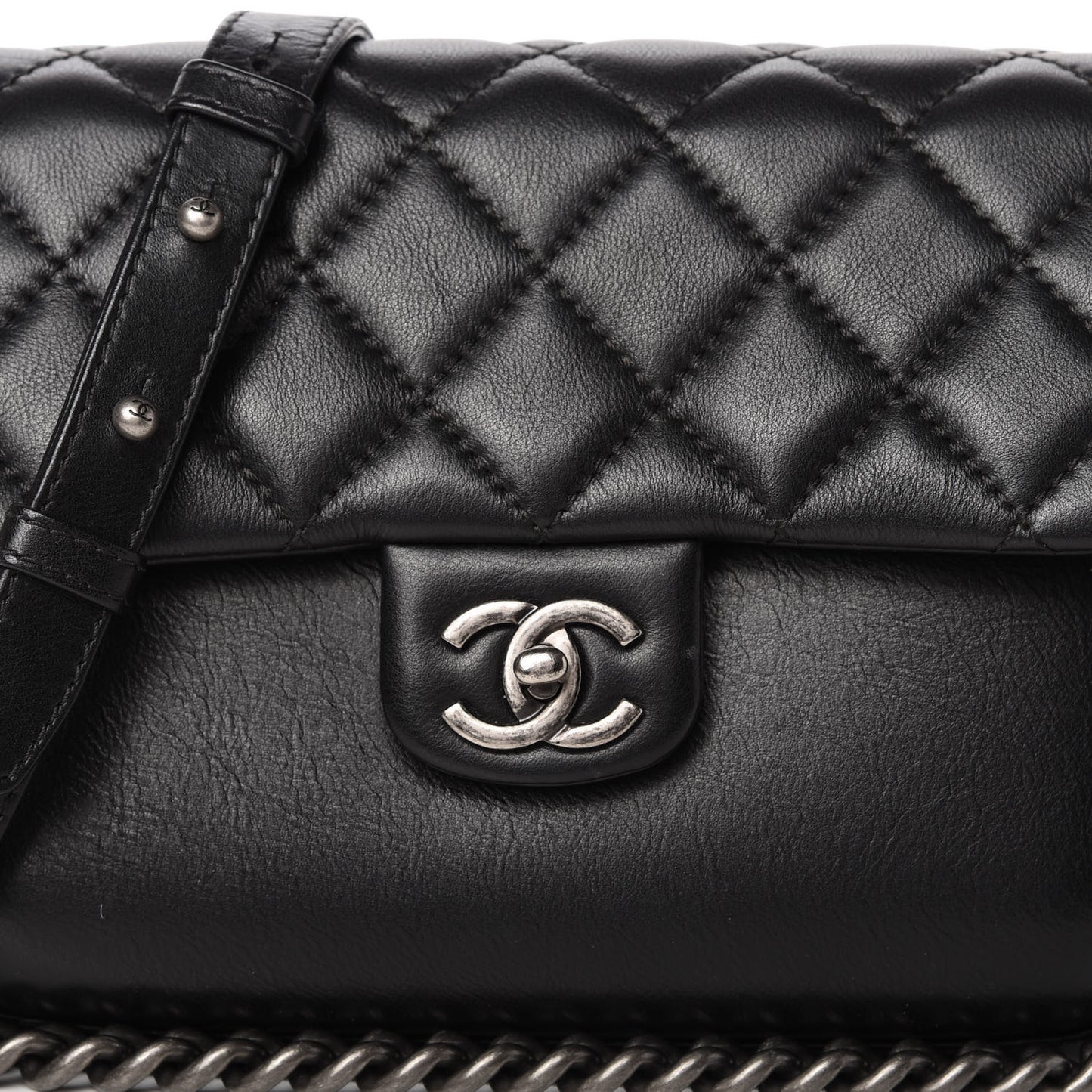 Calfskin Quilted Medium Rock My Shoulder Flap Black