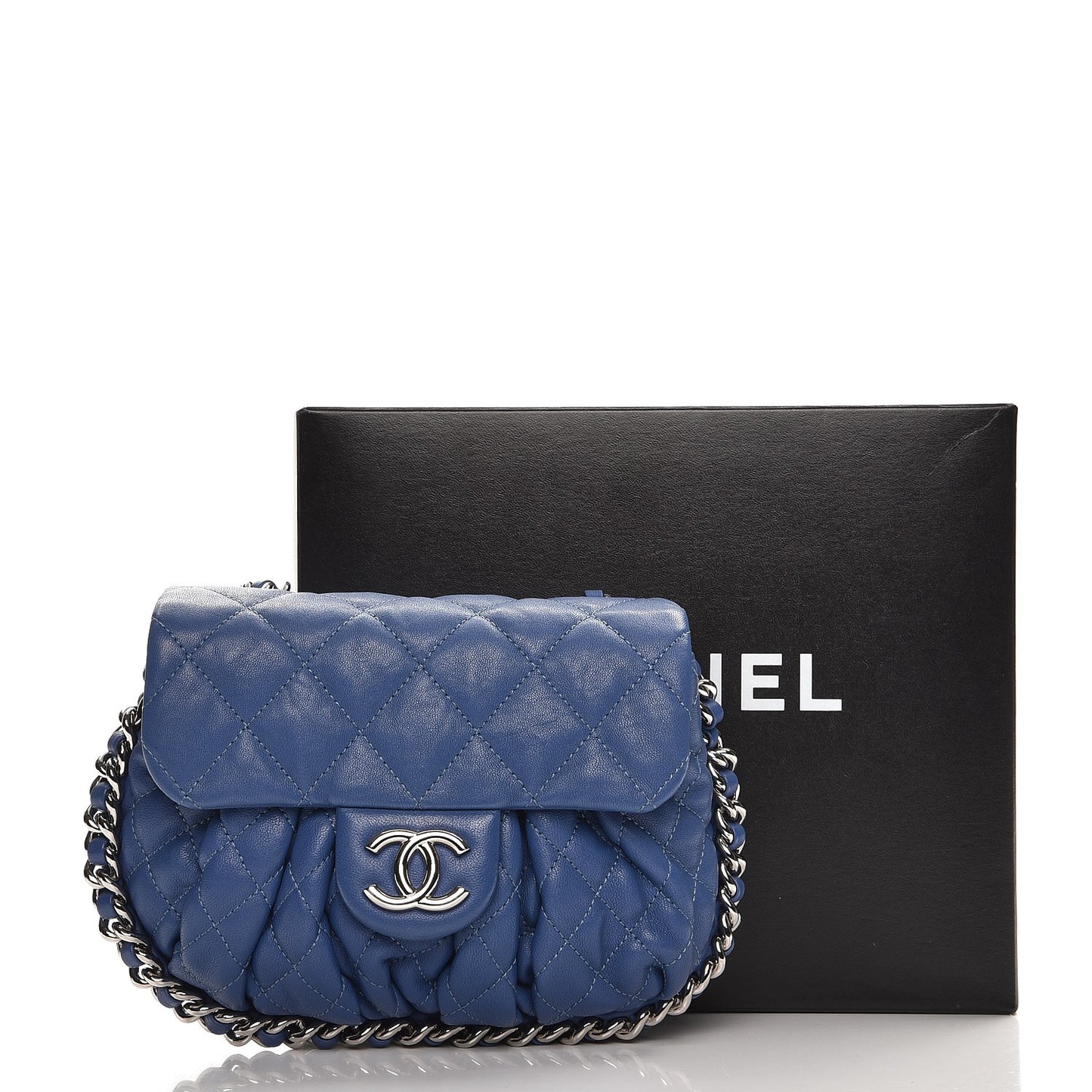 Washed Lambskin Quilted Mini Chain Around Flap Blue
