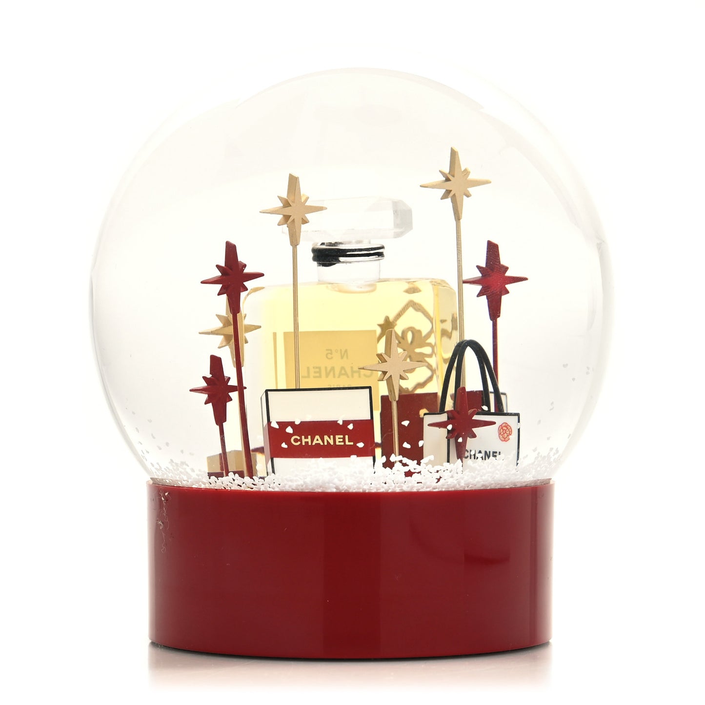 Glass CC Shopping Bag Snow Globe Burgundy