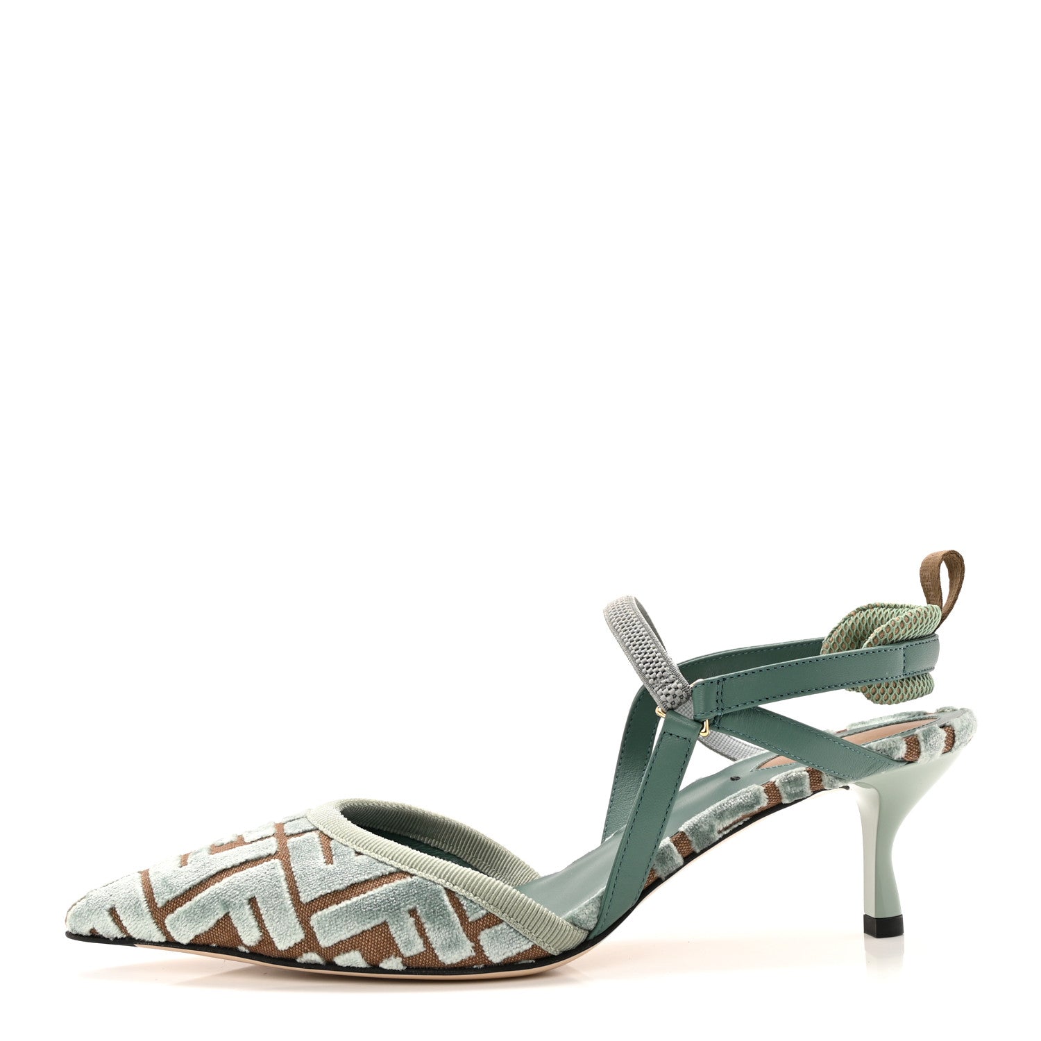 Fendi Vitello Grace Velluto FF Colibri 55mm Slingback Pumps 39.5 Menta Oil 39.5 Menta Oil Matcha 1 of 10